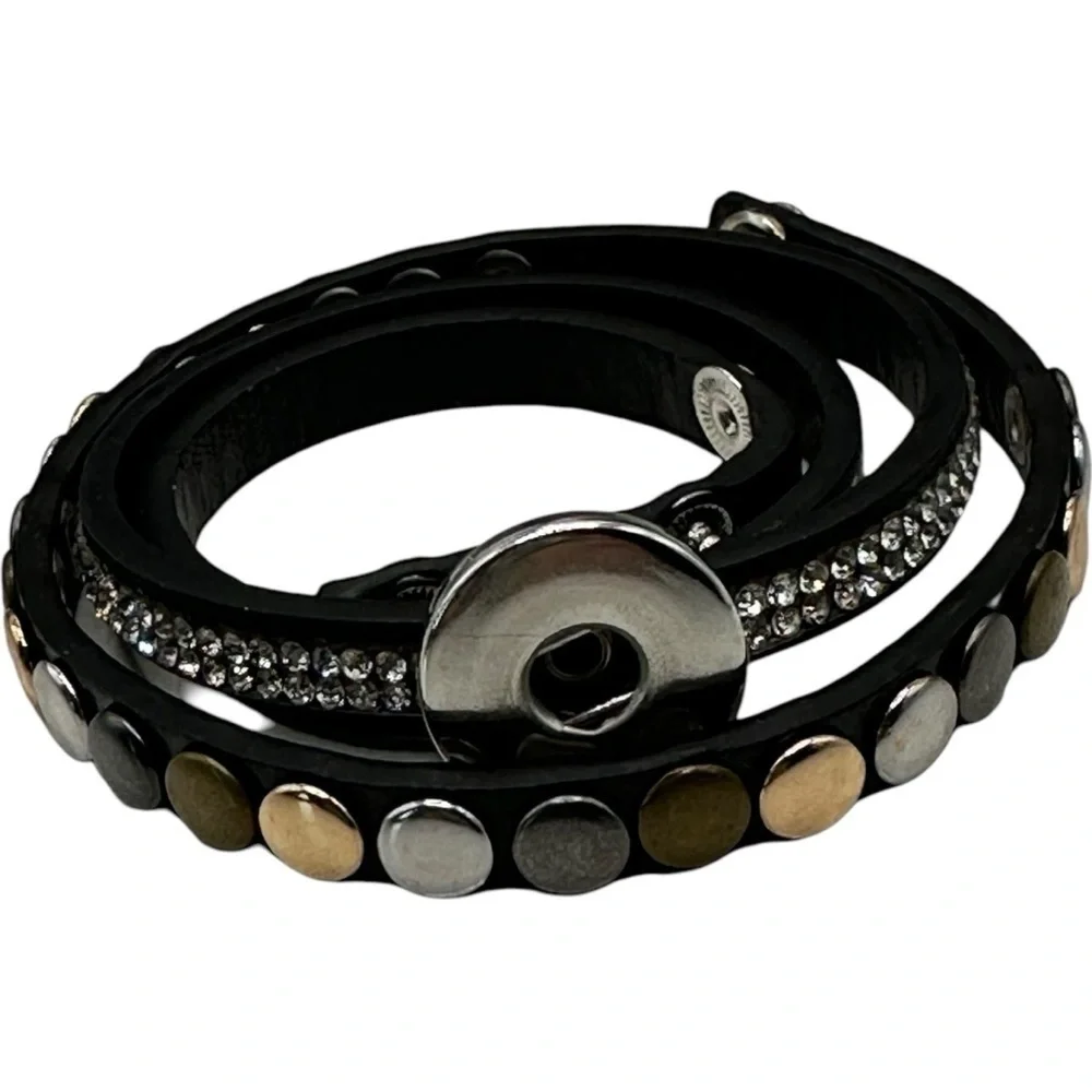 Black Leather Heart Snap Criss Cross Bracelet & Multicolor 18mm Ginger Snap NWT